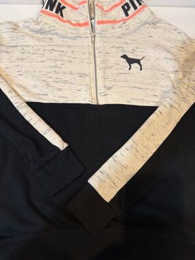 PINK Victoria's Secret Quarter-Zip Colorblock Sweatshirt - Black & Marbled
